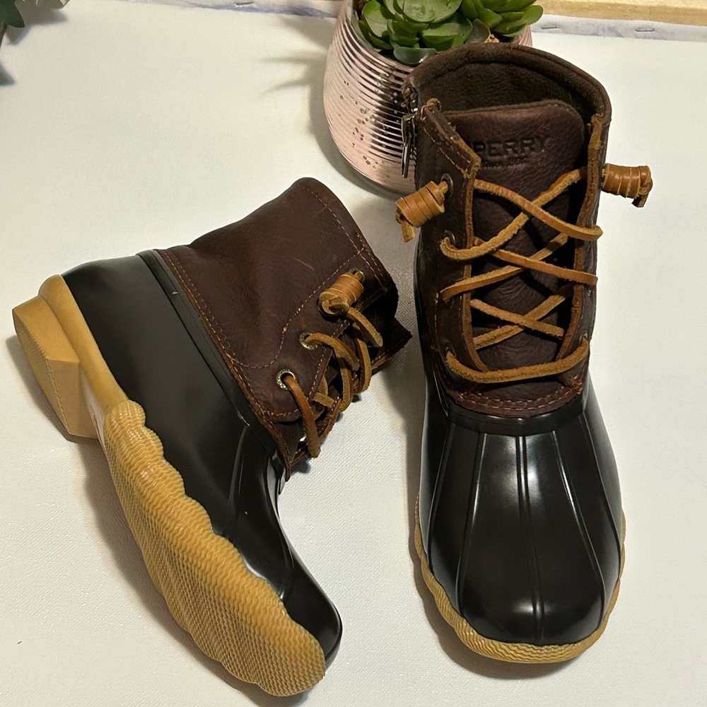 Sperry Brown Leather & Black Rubber Duck Boots